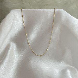 Colar corrente fina texturizada com bolinhas banhado em ouro 18K