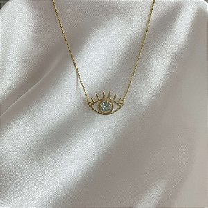Colar com pingente olho grego com cílios com pedra zircônia banhado em ouro 18K