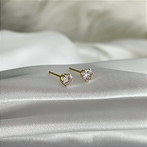 Brinco ponto de luz redondo branco banhado em ouro 18k