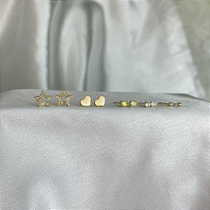 Kit de brincos semaninha com zircônia banhado em ouro 18K