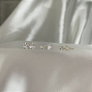 Kit de brincos de coração de zircônia banhado em ouro 18k