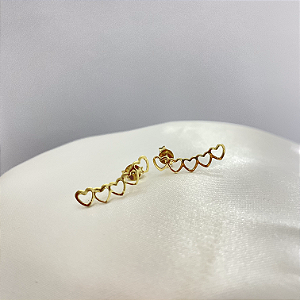 Brinco Delicado Ear Cuff Coração Vazado - Banhado em Ouro 18k
