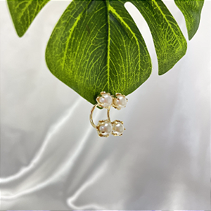 Brinco Pérola Dois em Um - Banhado Ouro 18k - Abba Joias