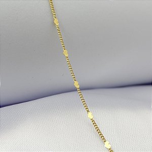 Colar Choker Malha Grumet com Corações - Banhado em Ouro 18k