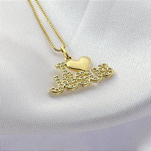 Colar Malha Veneziana I LOVE JESUS Zircônias Banhado em Ouro 18k