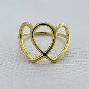 Anel Coração Duplo Vazado -  Banhado em Ouro 18K