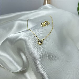 Conjunto Ponto de Luz de Zircônias Brancas - Banhados em Ouro 18K