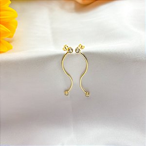 Brinco Longo Ondular Ponto de Luz - Banhado em Ouro 18k