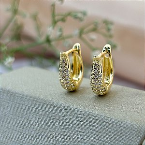 Brinco Articulado Tulipa Cravejado com Zircônias M - Banhado em Ouro 10k