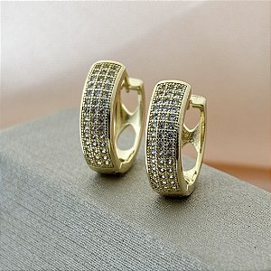 Brinco de Argola Click Cravejado com Zircônias G - Banhado em Ouro 18k