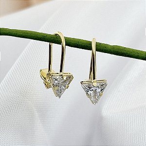 Brinco Gancho com Triângulo Cravejado com Zircônia - Banhado em Ouro 18k