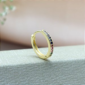Brinco de Argola Click Cravejado com Zircônia Color M - Banhado em Ouro 18k