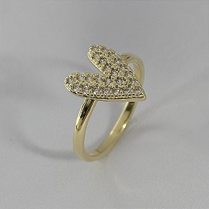 Anel Coração Cravejado com Zircônias - Banhado em Ouro 18k