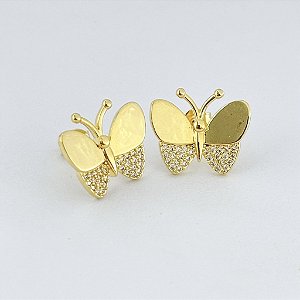 Brinco Borboleta Cravejado com Zircônia Cristal – Banhado em Ouro 18K