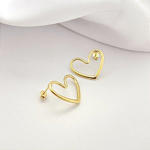 Brinco Coração Liso Grande – Banhado em Ouro 18K