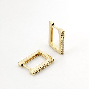 Brinco Argola Retangular Pequeno Cravejado com Zircônia – Banhado em Ouro 18K
