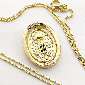 Colar Mandala Giratória Filho e Filha e Coração com Zircônias – Banhado em Ouro 18K