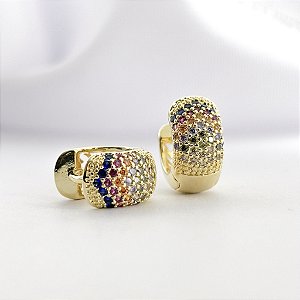 Brinco Argola Redondo Cravejado com Zircônias – Banhado em Ouro 18K