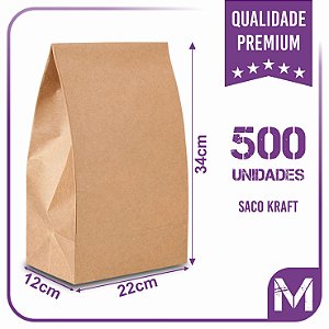 Sacos Kraft Para Delivery - M (22x12x34) - 500 unidades - Sem Impresão - Liso