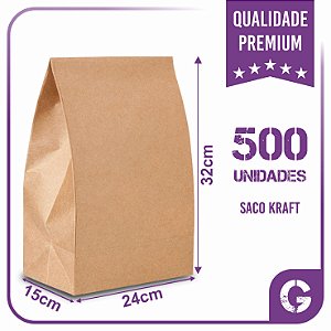 Sacos Kraft Para Delivery - G (24x15x32) - 500 unidades - Sem Impresão - Liso