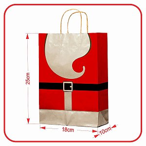 Sacola Kraft Feliz Natal Papai Noel 10 Unidades -18x10x25 PP