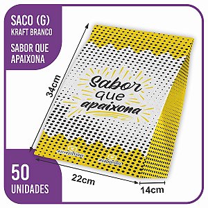 Sacos Kraft Branco Sabor Que Apaixona G (22x14x34) - 50 Unidades