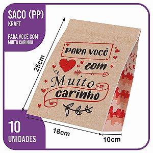 Saco Kraft PP 18x10x25 Com Muito Carinho (MC) - 10 Unidades