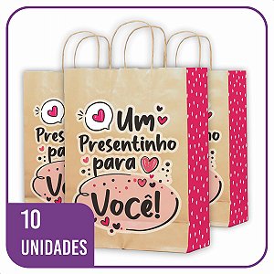 Sacola Kraft Presentinho para Você 10 Unidades - PP (18x10x25)