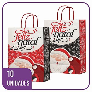 Sacola Kraft Natal Papai Noel (02) 10 Unidades - 22x12x34 M