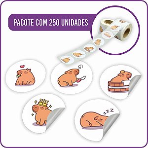 Adesivo Redondo 3cm Capivara Fofa Decora 009 - 250 Unidades