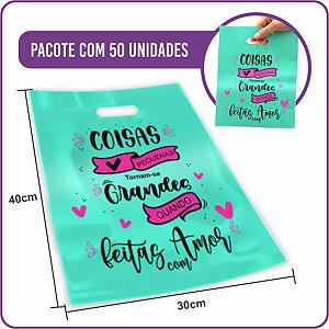 Sacola Plástica Boca de Palhaço Azul Tiffany Coisas Feitas Com Amor 30X40cm - (50 Unidades)