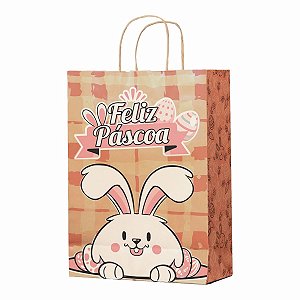 Sacola Kraft Feliz Páscoa (01) PP 18x10x25 - (10 Unidades)