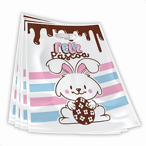 Sacola Plástica Boca de Palhaço Feliz Páscoa Branca 30x40cm - (50 Unidades)