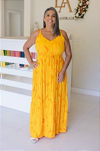 Vestido Feminino Longo Mavie Laranja Estampado