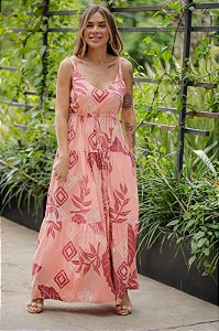 Vestido Feminino Longo Mavie Rosa Estampado