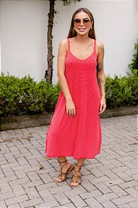 Vestido Feminino Midi Daniela Poa Vermelho