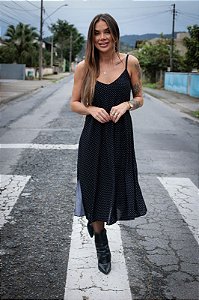 Vestido Feminino Midi Daniela Poa Preto