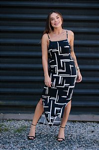 Vestido Feminino Longo Alice Preto estampado