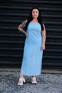 Vestido Feminino Longo Alice Azul estampado