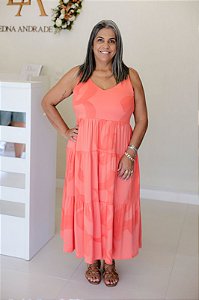 Vestido Feminino Midi Mada Coral Estampado
