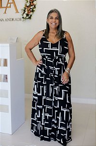 Vestido Feminino Longo Mavie Preto Estampado
