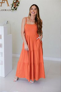 Vestido Feminino Longuete Paula Laranja Cenoura