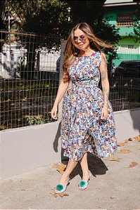 Vestido Feminino Midi Marilda azul floral
