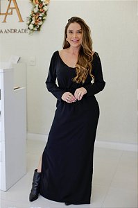 Vestido Feminino Longo de Manga Vivi Preto