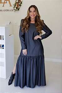 Vestido Feminino Longo Michele Cor Preto Jeans