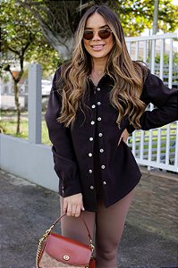 Camisa Feminina Oversized Alexia Lã Batida Café