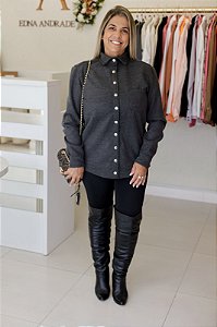 Camisa Feminina Oversized Alexia Lã Batida Chumbo