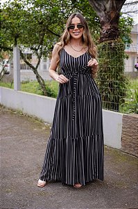 Vestido Feminino Longo Mavie Preto Listrado