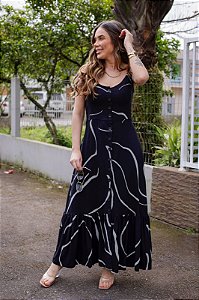 Vestido Feminino Longuete Clara Preto Estampado