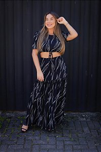 Conjunto Feminino longo Mirella Preto estampado